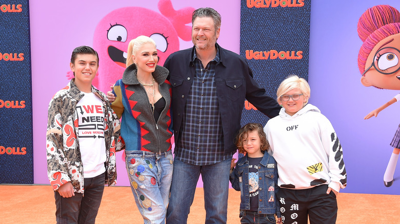 Kingston Rossdale, Gwen Stefani, Blake Shelton, Apollo Rossdale and Zuma Rossdale at the 'Ugly Dolls' World Premiere on April 27, 2019