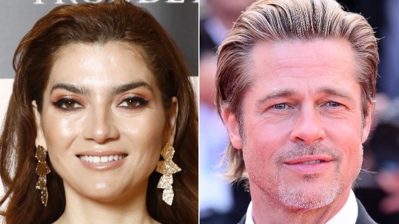 Blanca Blanco and Brad Pitt smiling in split image