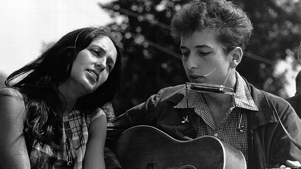 Bob Dylan performing at a civil rights rally