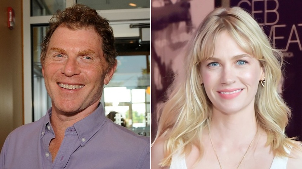 Bobby Flay and January Jones smiling 