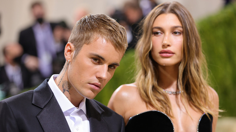 Hailey Bieber looking at Justin Bieber