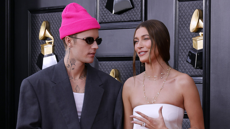 Justin and Hailey Bieber smiling