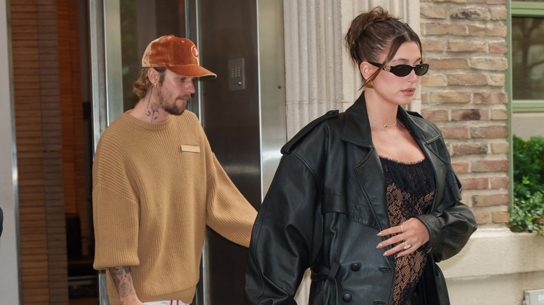 Justin and Hailey Bieber walking