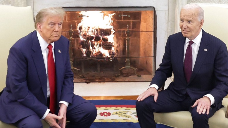 Donald Trump and Joe Biden sitting in the Oval Office (2024)