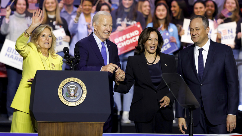 The Bidens at campaign event with Kamala Harris, Doug Emhoff