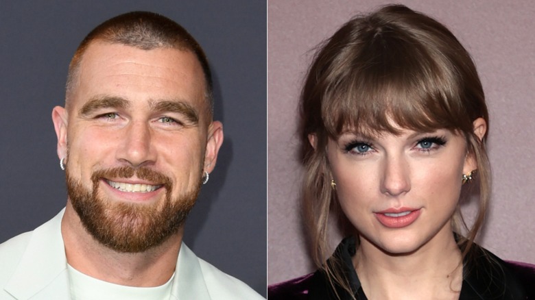 Travis Kelce and Taylor Swift side by side