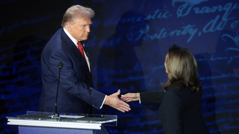 Donald Trump, Kamala Harris shaking hands