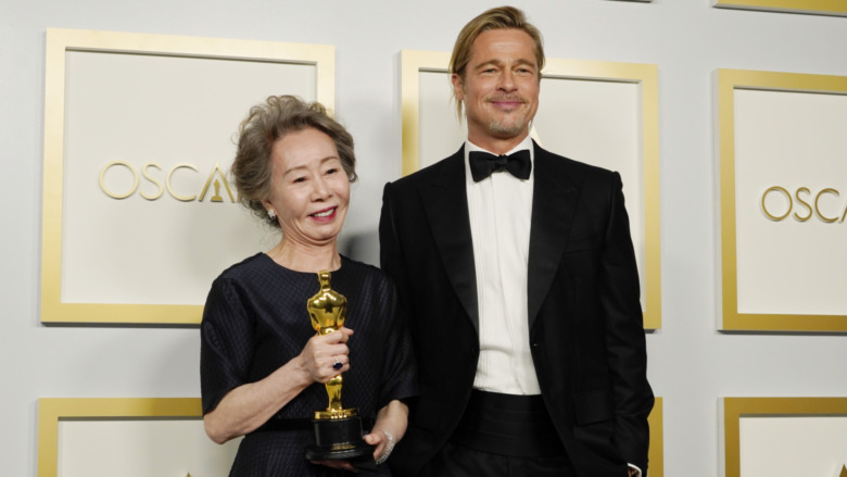 Brad Pitt and Youn Yuh-jung at the 2021 Oscars