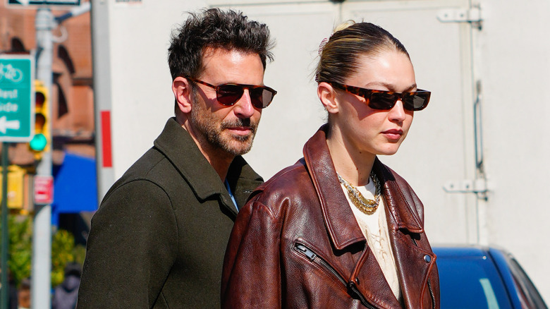 Bradley Cooper and Gigi Hadid crossing the street