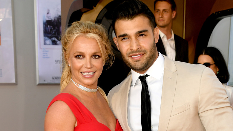 Britney Spears and Sam Asghari arriving at the premiere of Sony Pictures' "Once Upon A Time...In Hollywood"