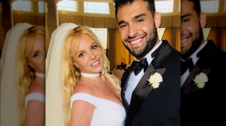 Britney Spears and Sam Asghari posing