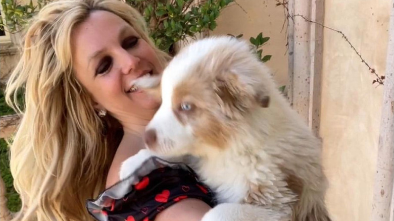 Britney Spears poses with dog 