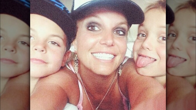 Britney Spears with her sons Preston and Jayden Federline smiling