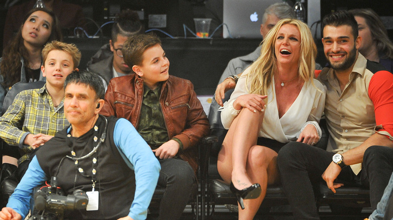 Britney Spears and her children at a basketball game