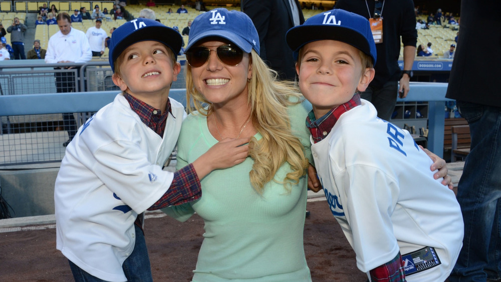 Britney Spears with her sons at a Dodgers game 