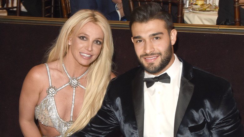 Britney Spears and Sam Asghari pose 