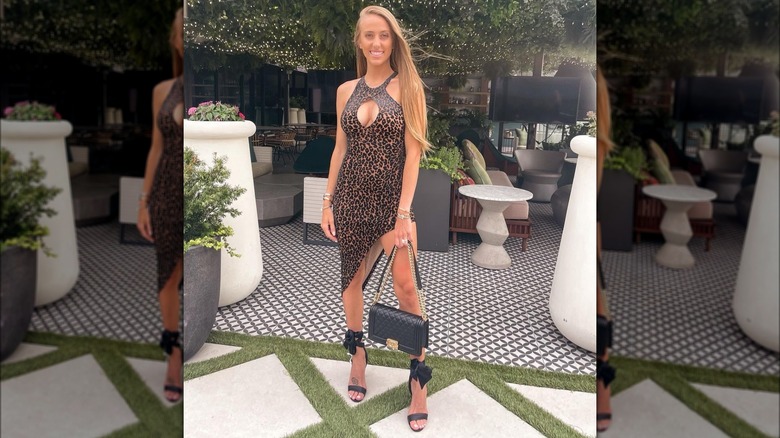 Brittany Mahomes wearing leopard-print dress