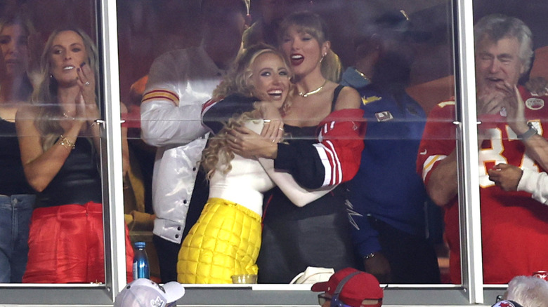 Brittany Mahomes hugging Taylor Swift
