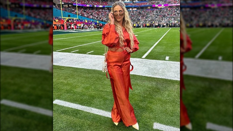 Brittany Mahomes' red satin suit