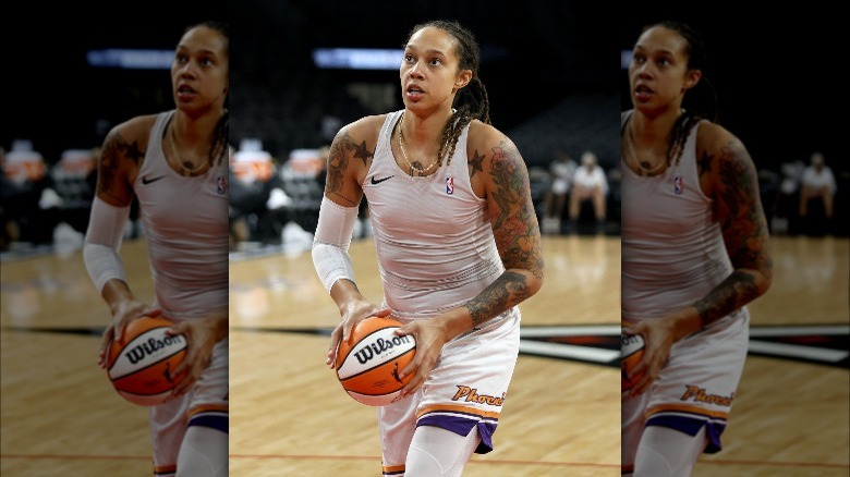 Brittney Griner holding basketball mid-game