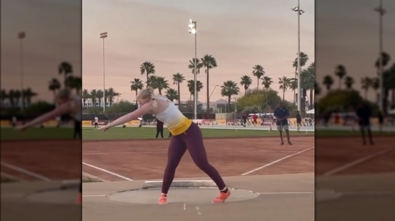 Mya Lesnar preparing to throw a shot put