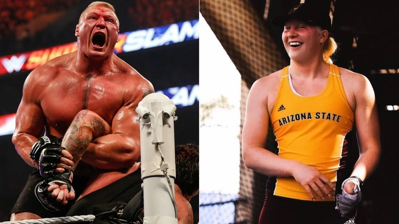 Split image of Brock Lesnar and Mya Lesnar