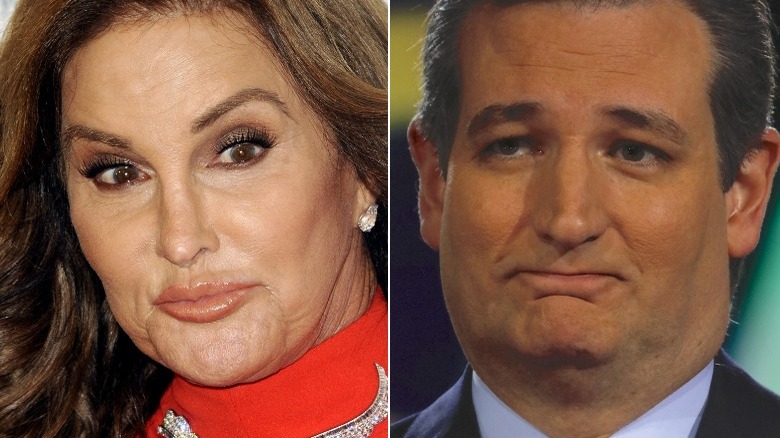 A split image of Caitlyn Jenner and Ted Cruz