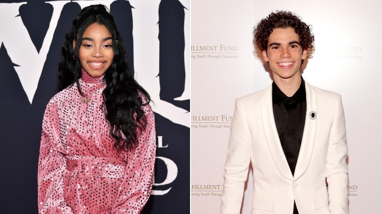 Jadah Marie smiling on red carpet and Cameron Boyce smiling on red carpet