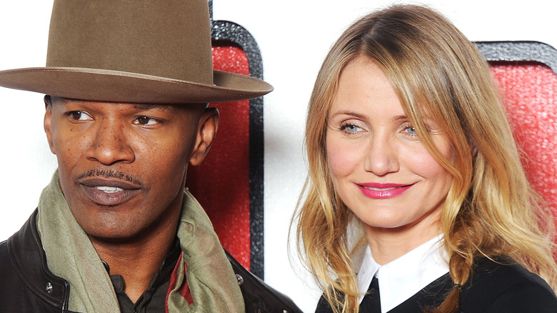 Jamie Foxx moustache brown hat Cameron Diaz long hair white shirt