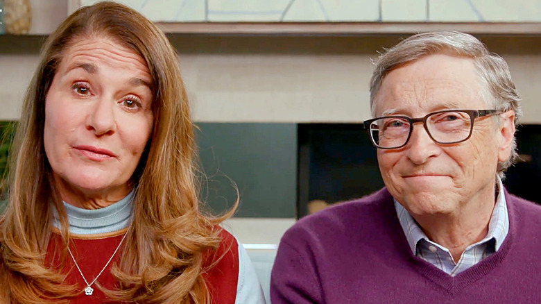 Melinda Gates and Bill Gates speak on camera