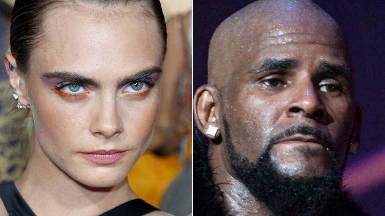 A split image of Cara Delevingne and R Kelly