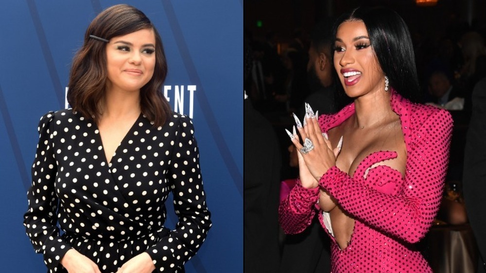 Selena Gomez and Cardi B smiling 