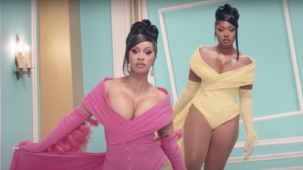 Cardi B and Megan Thee Stallion posing in 'WAP' music video