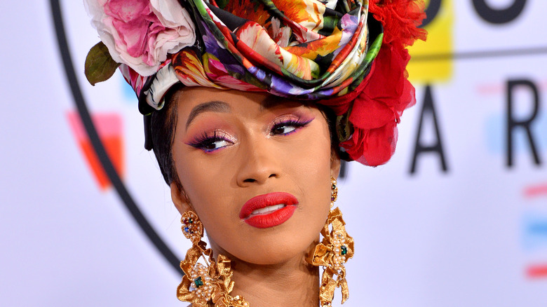 Cardi B in flower-themed outfit