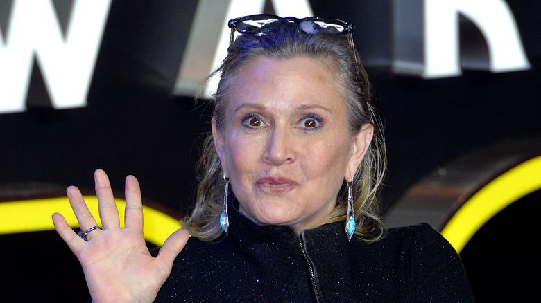 Carrie Fisher reacts at Star Wars premiere