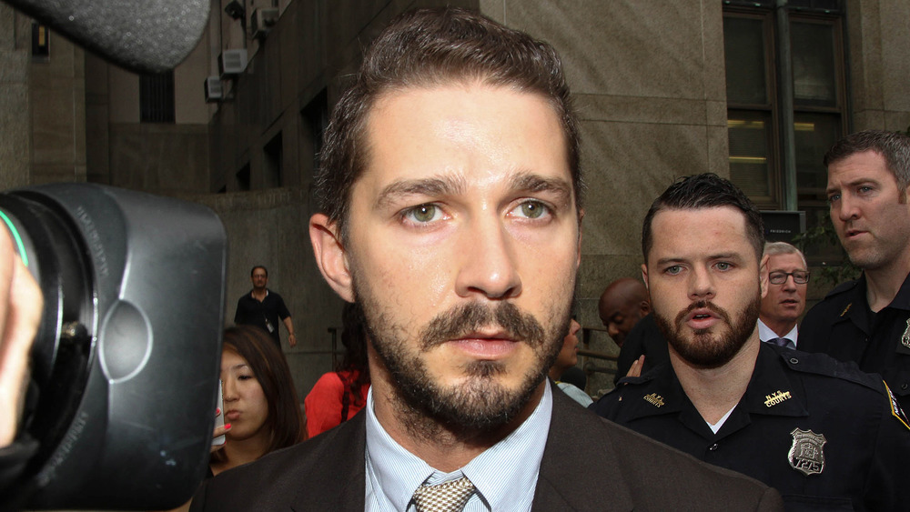 Shia LaBeouf leaving a courtroom 