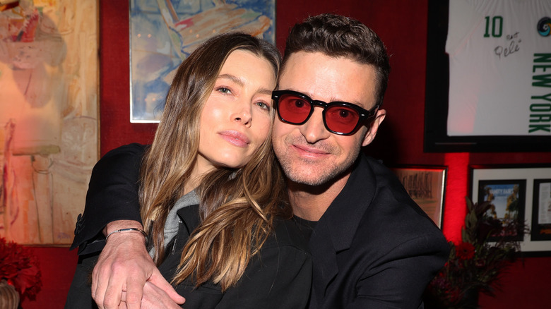 Justin Timberlake and Jessica Biel pose together at the 'Everything I Thought It Was' album party