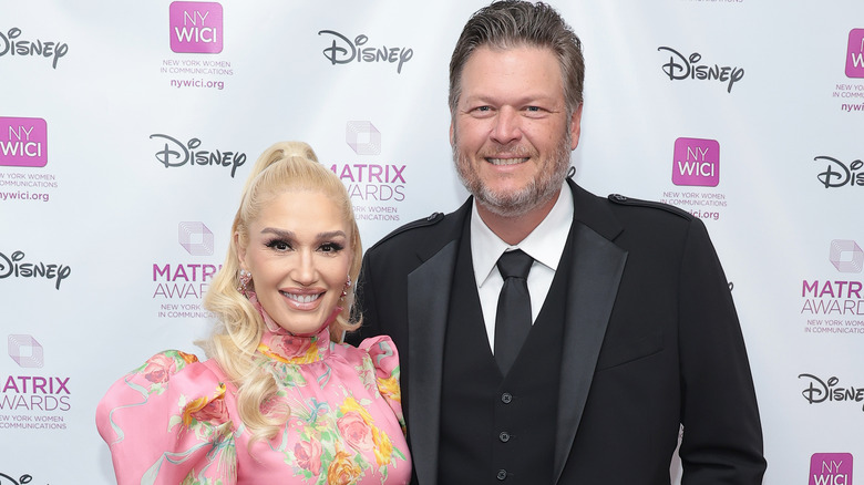 Gwen Stefani and Blake Shelton smiling