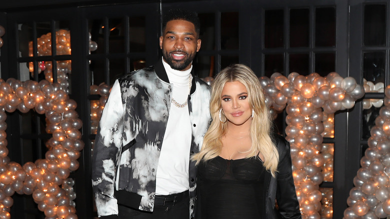 Khloe Kardashian and Tristan Thompson posing