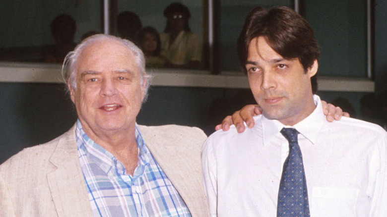 Marlon Brando hugging Christian Brando