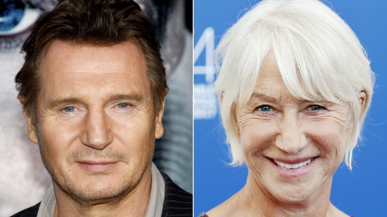 Liam Neeson and Helen Mirren smiling at events