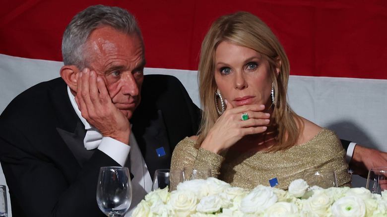 Robert F. Kennedy Jr. and Cheryl Hines looking bored at the 2024 Alfred E. Smith Foundation Dinner