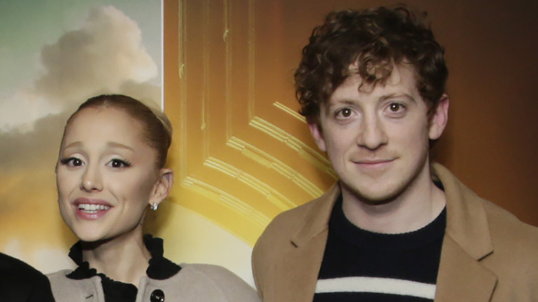 Ariana Grande and Ethan Slater posing at a "Wicked" screening at Metrograph in NYC