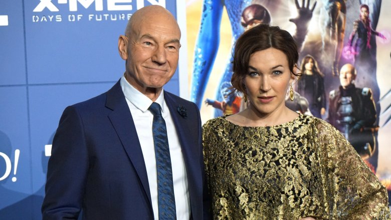 Patrick Stewart and Sunny Ozell posing at an X-Men premiere