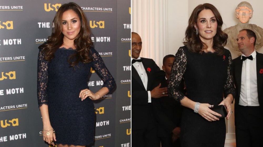 Meghan Markle (left) and Kate Middleton in matching dresses