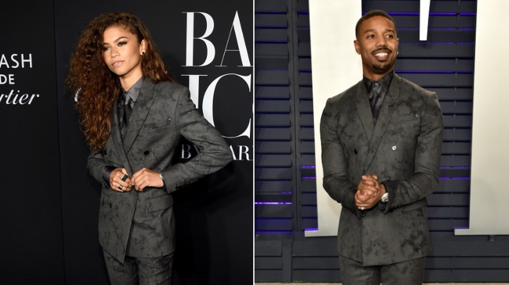 Zendaya (left) and Michael B. Jordan (right)  in same suit