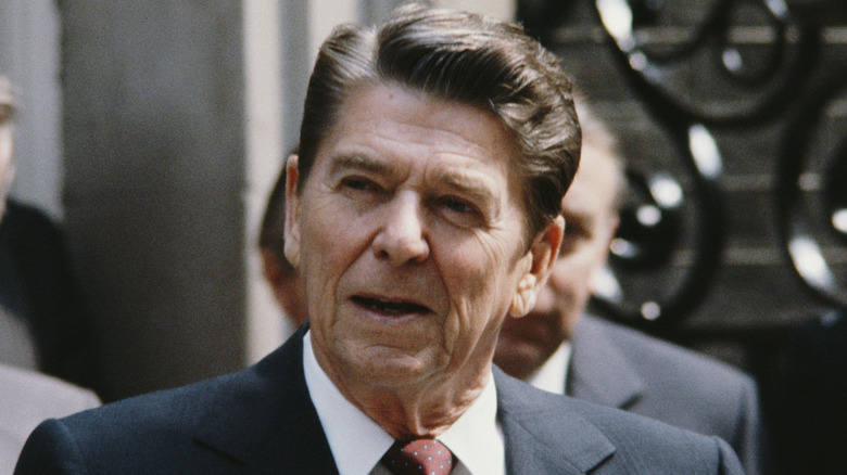 Reagan speaking into microphone