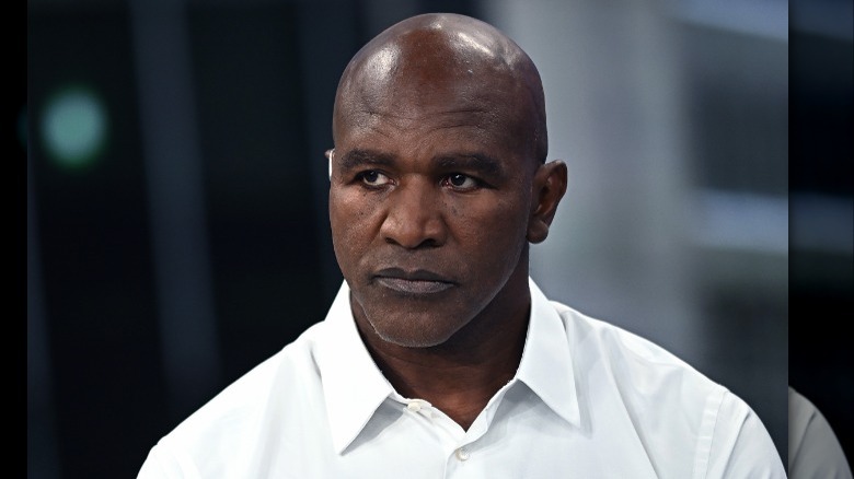 Evander Holyfield looking serious