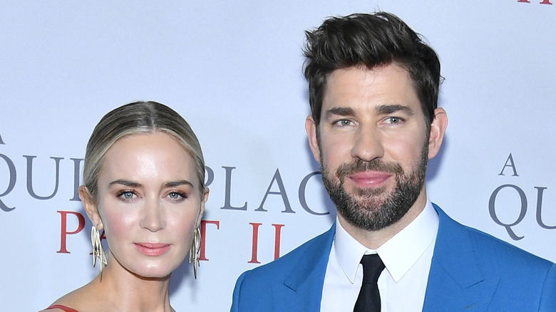 John Krasinski and Emily Blunt at a movie premiere