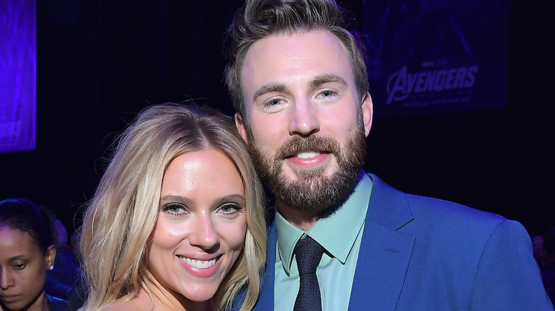 Scarlett Johansson and Chris Evans at an event